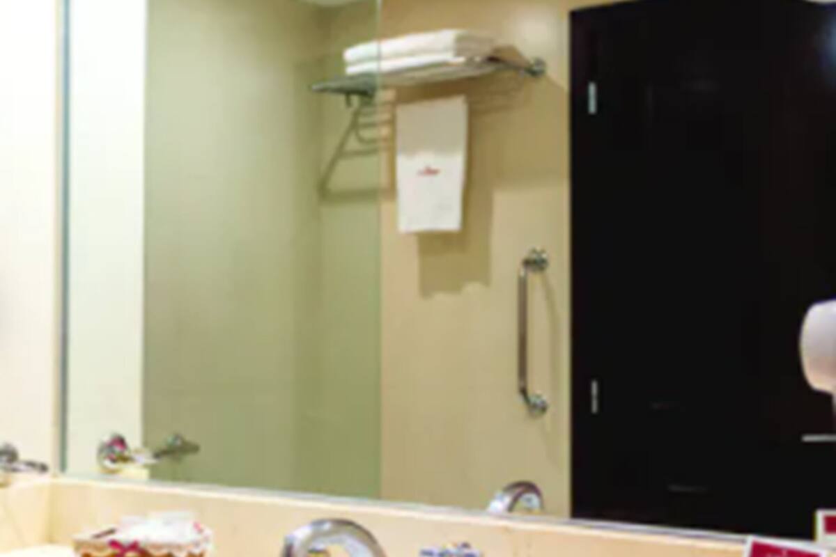 combined shower/bathtub, free toiletries, hair dryer, towels