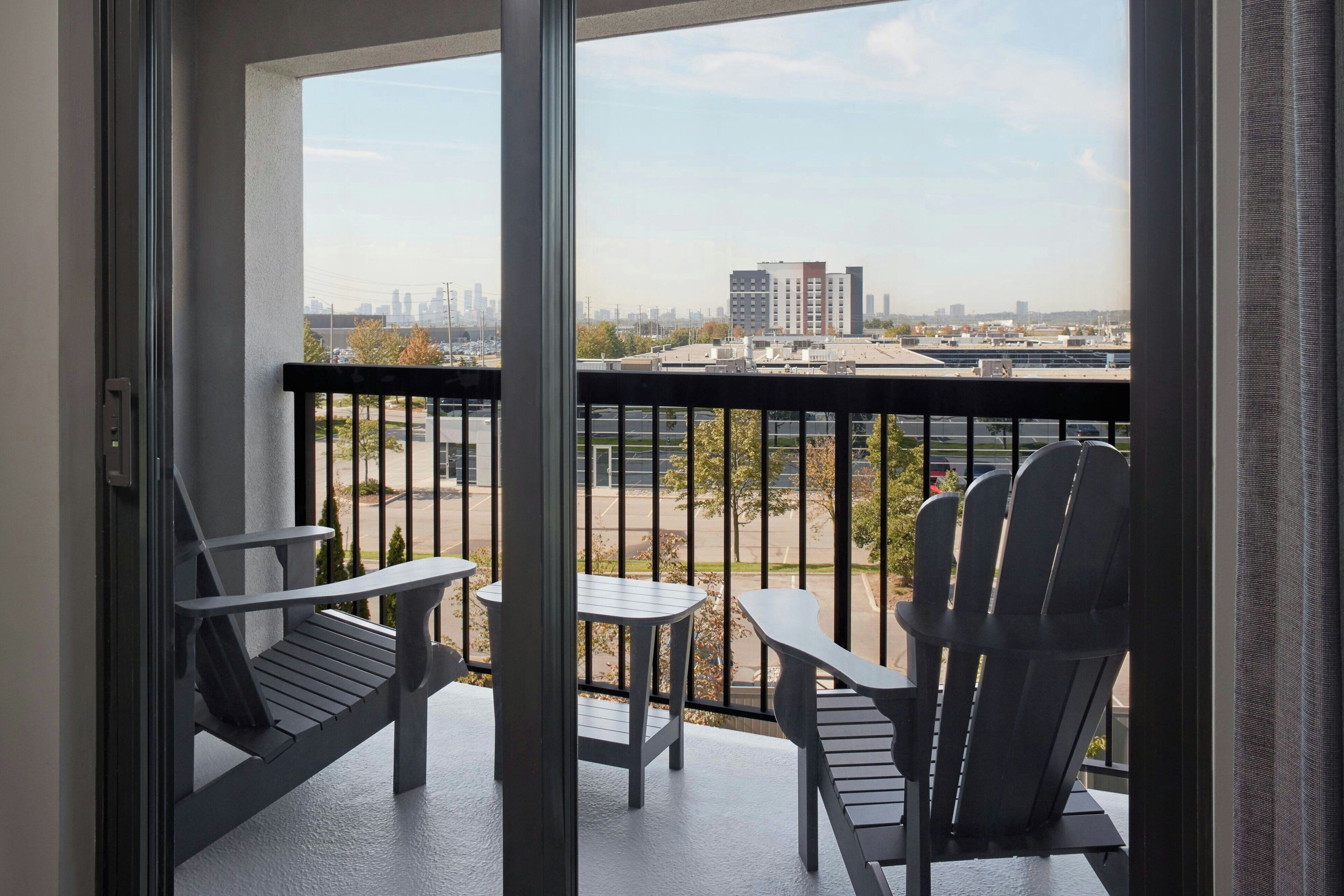 Desk, laptop workspace, blackout curtains, iron/ironing board