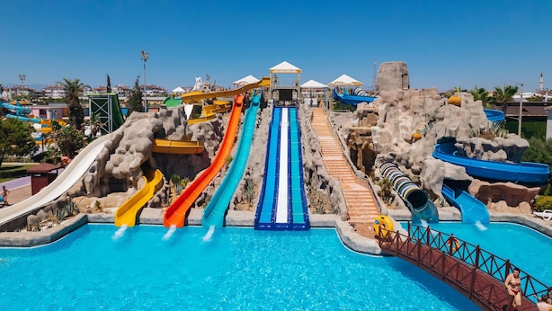 A water park with multiple slides and a pool. - Selectum Family Resort Side (Manavgat)
