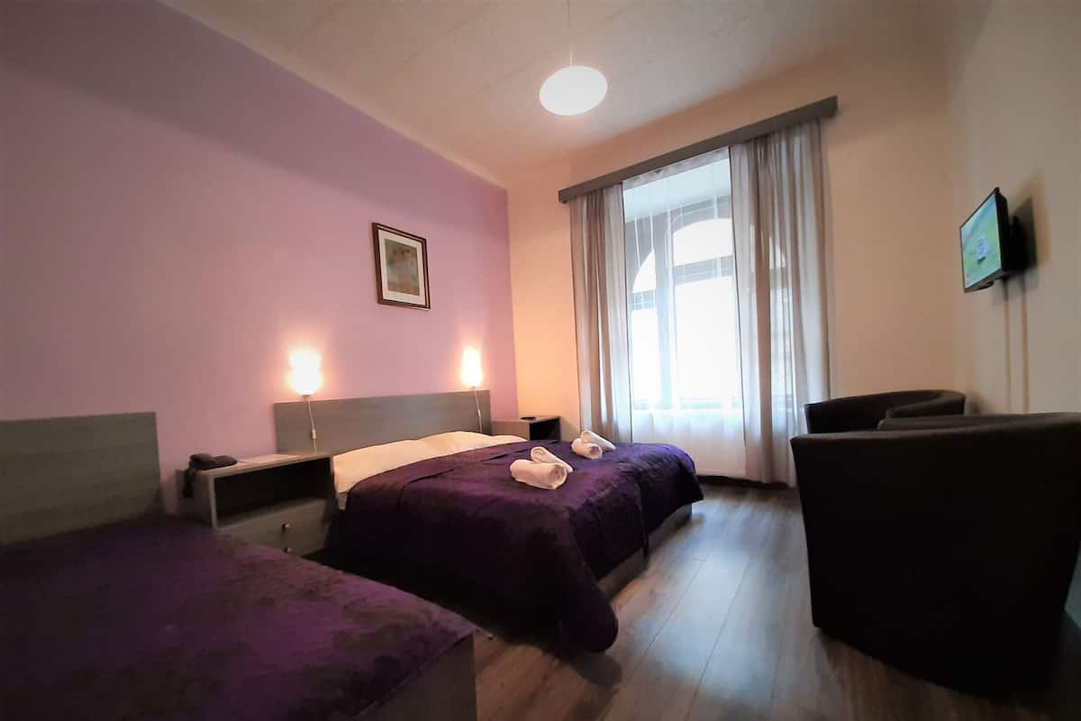 Blackout curtains, iron/ironing board, free WiFi, bed sheets