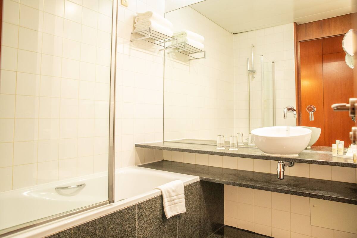 bathtub, free toiletries, hair dryer, bidet