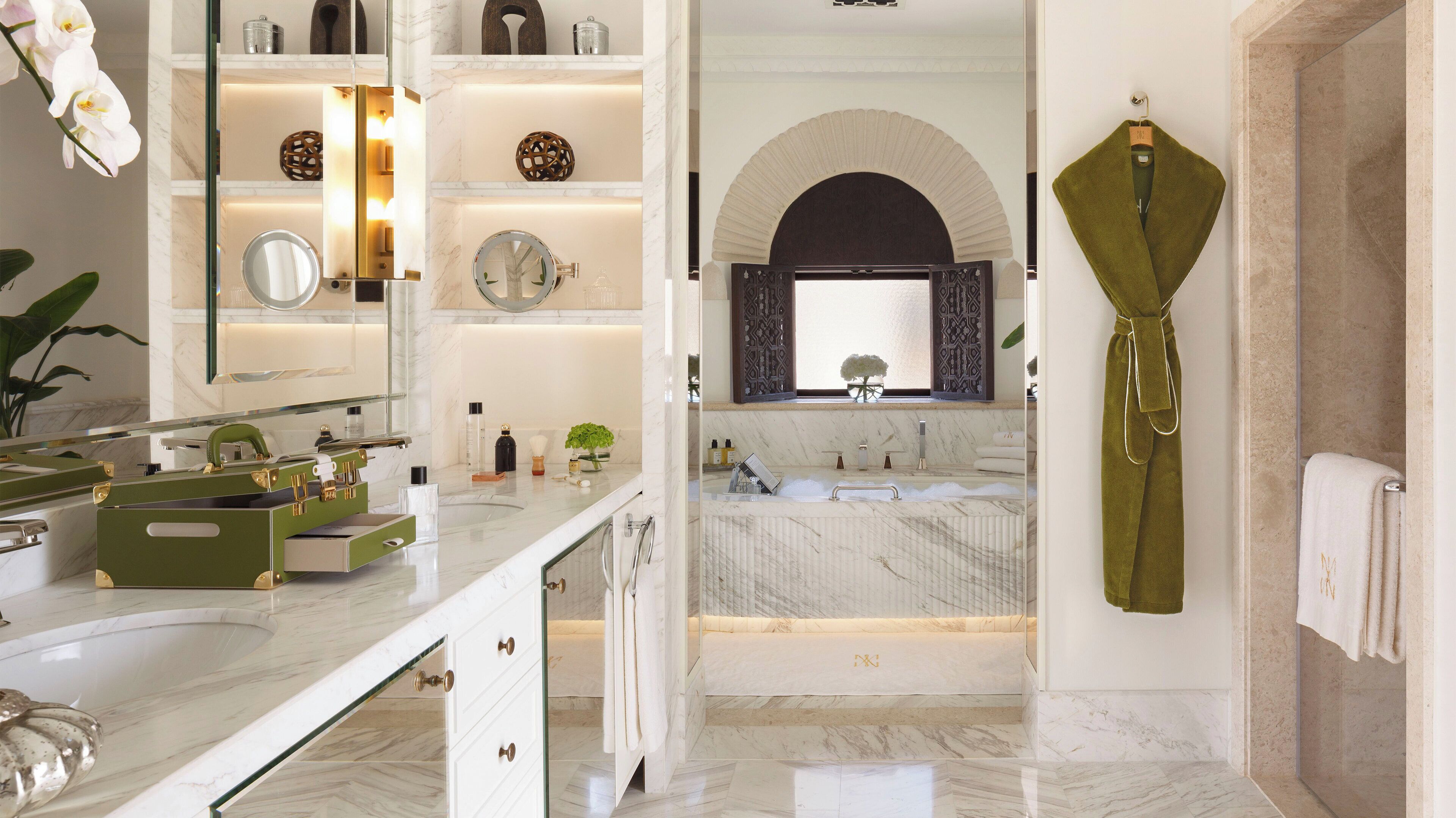 Designer toiletries, hair dryer, bathrobes, slippers