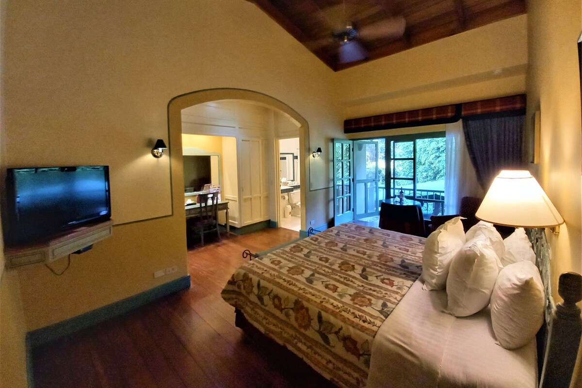 Une chambre à coucher avec un lit, une télévision, un bureau et une fenêtre.