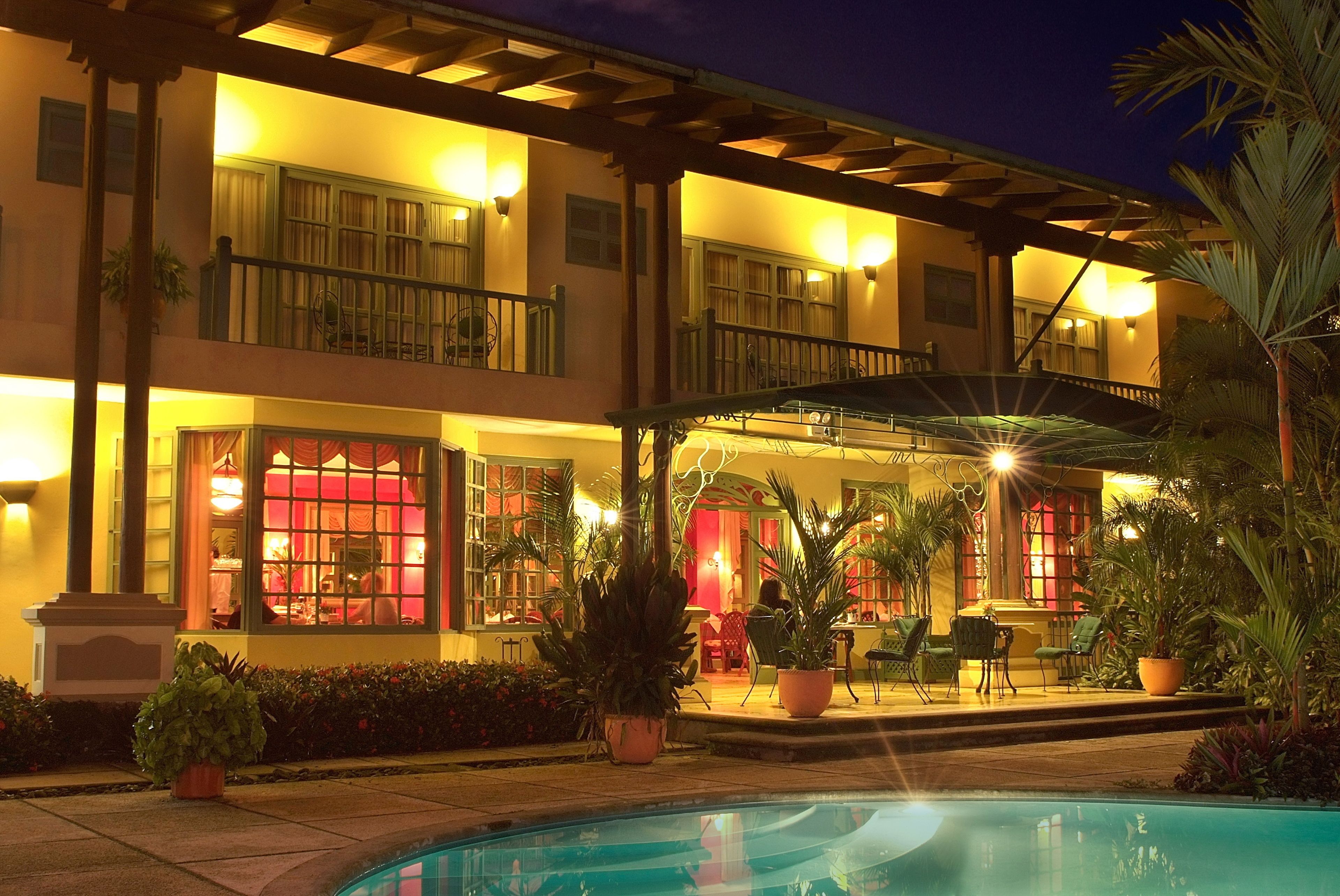 outdoor pool, pool umbrellas, pool loungers