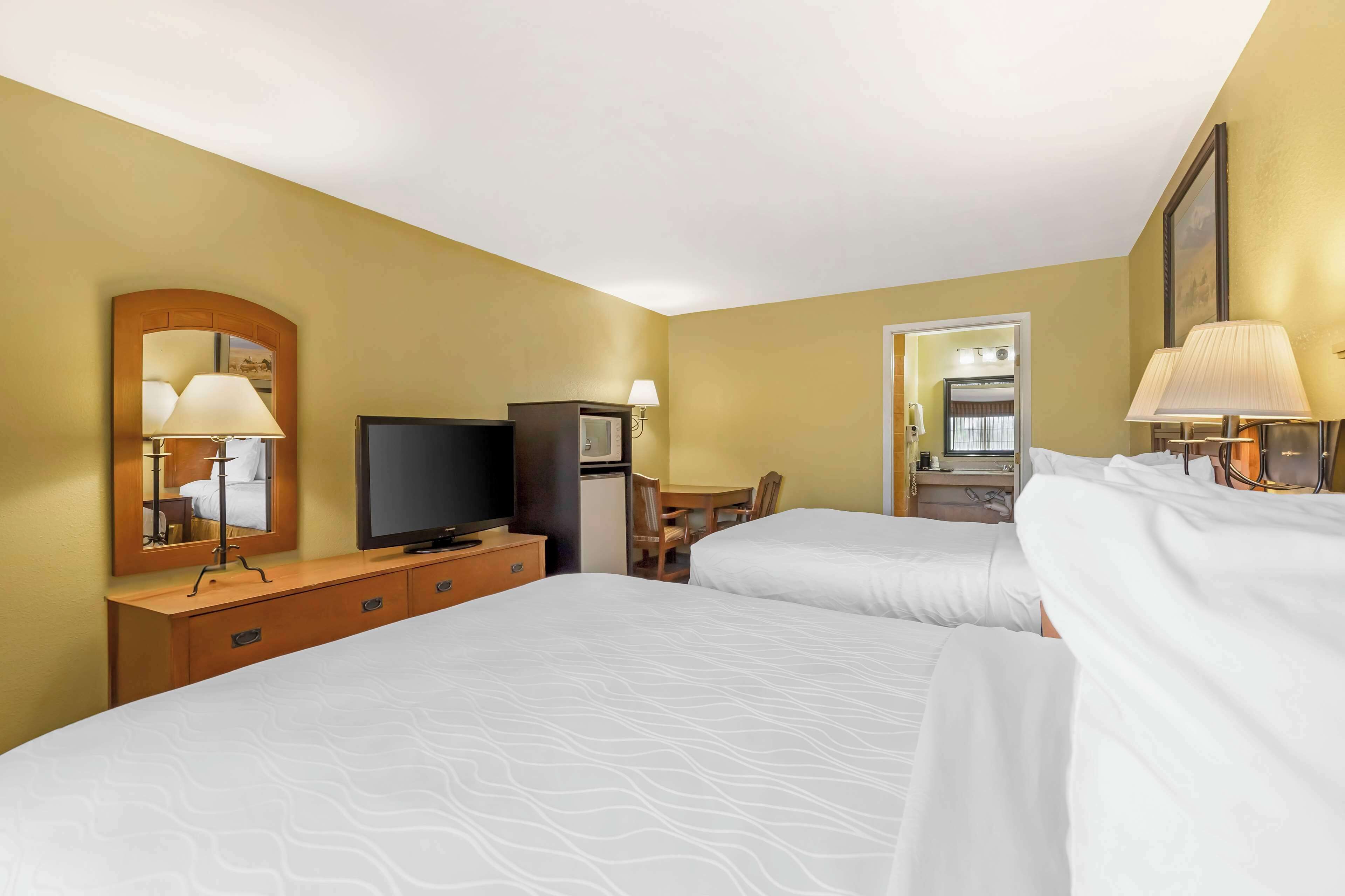 standard room, 2 queen beds, accessible, non smoking | desk, laptop workspace, blackout curtains, iron/ironing board