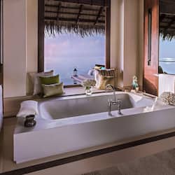 Separate tub and shower, deep soaking tub, rainfall showerhead