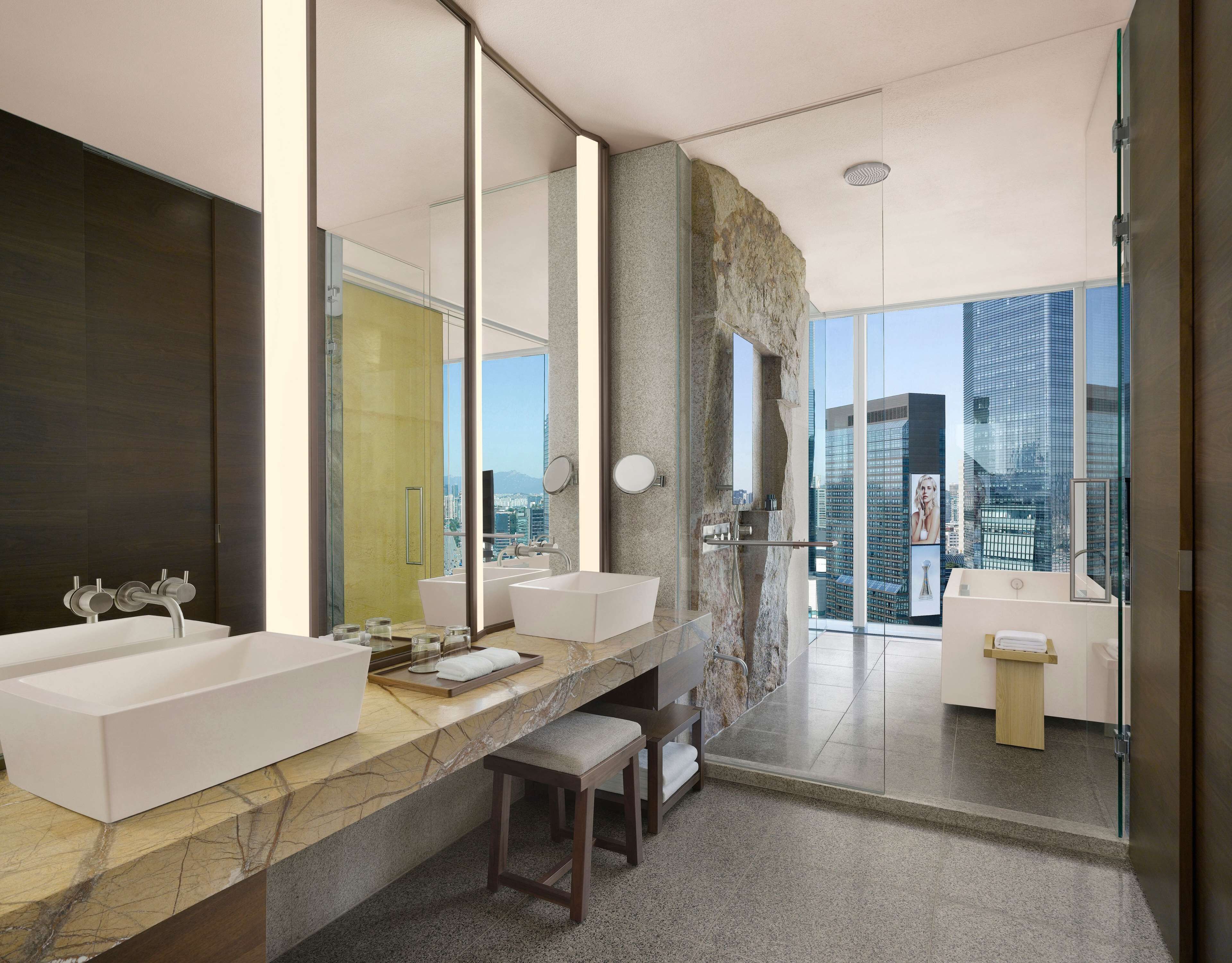 park corner suite | bathroom | separate bathtub and shower, deep-soaking bathtub, rainfall showerhead