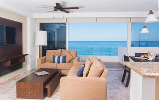 Remodeled Oceanfront 1 Bedroom Suite with Large Terrace Oceanfront | Living room | 42-inch LCD TV with cable channels, TV, iPod dock