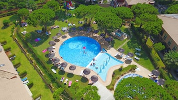 2 outdoor pools, open 9:00 AM to 9:00 PM, pool umbrellas, sun loungers