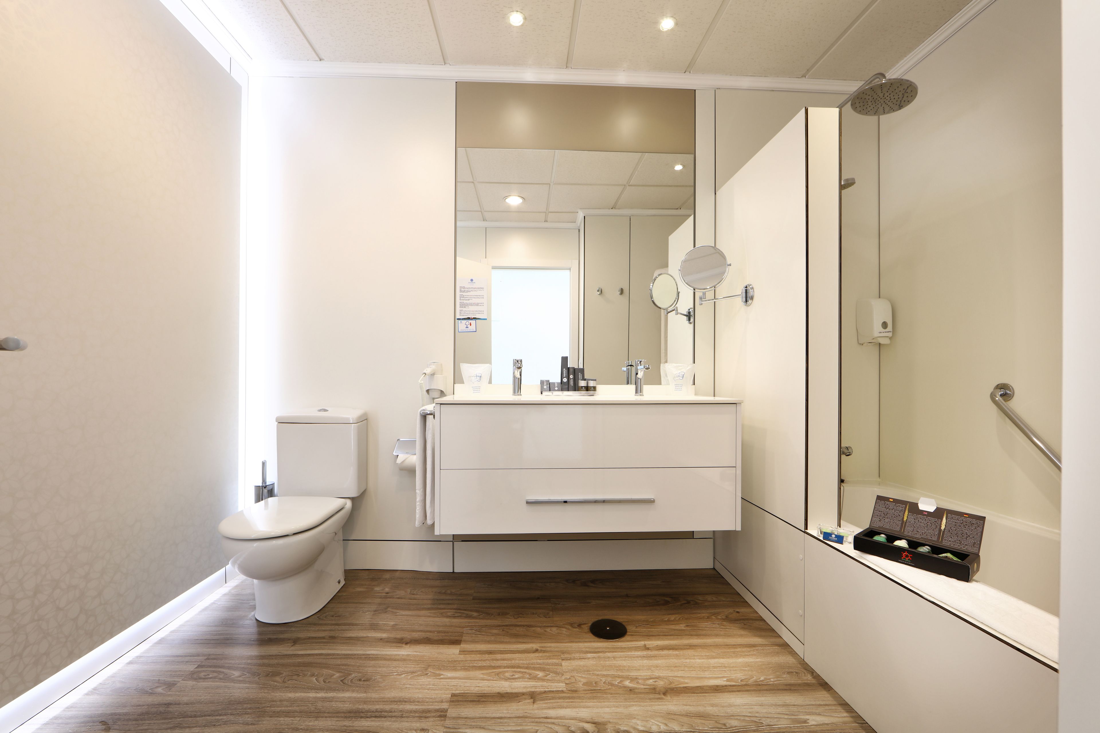 hair dryer, bidet, towels, soap