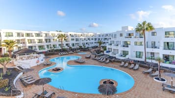 2 outdoor pools, pool umbrellas, pool loungers