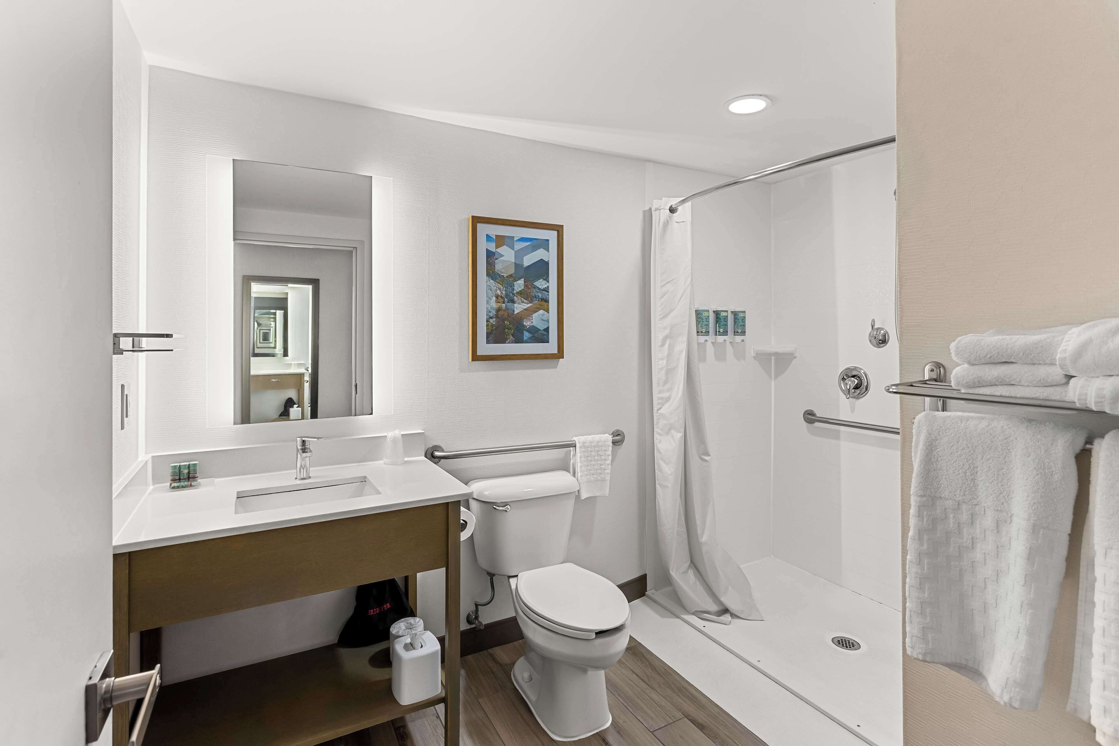 standard room, 2 double beds, accessible, non smoking | bathroom | combined shower/bathtub, free toiletries, hair dryer, towels