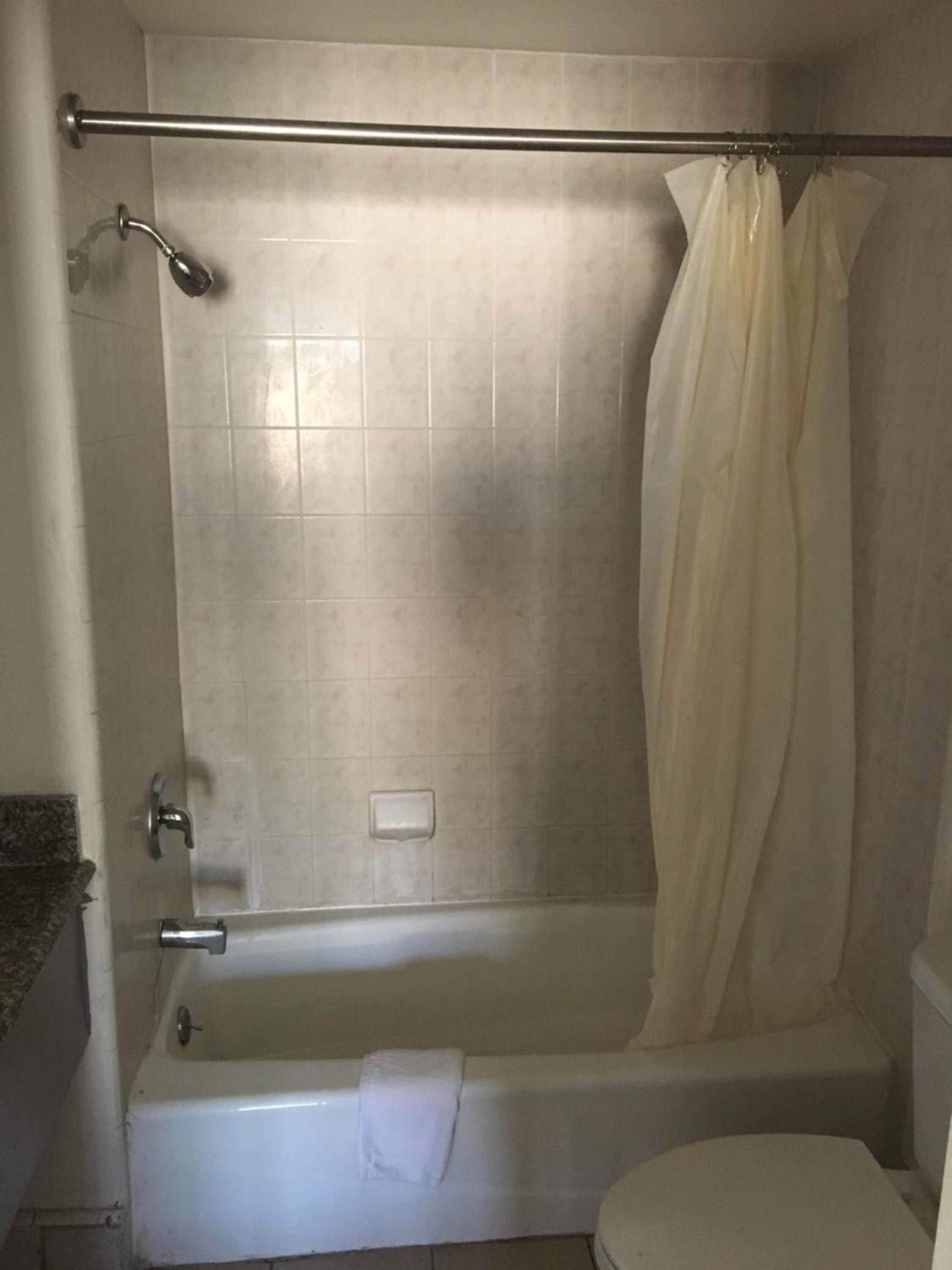 Separate bathtub and shower, free toiletries, hair dryer, towels