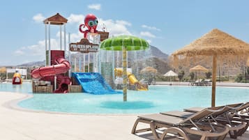 Indoor pool, outdoor pool, pool umbrellas, sun loungers