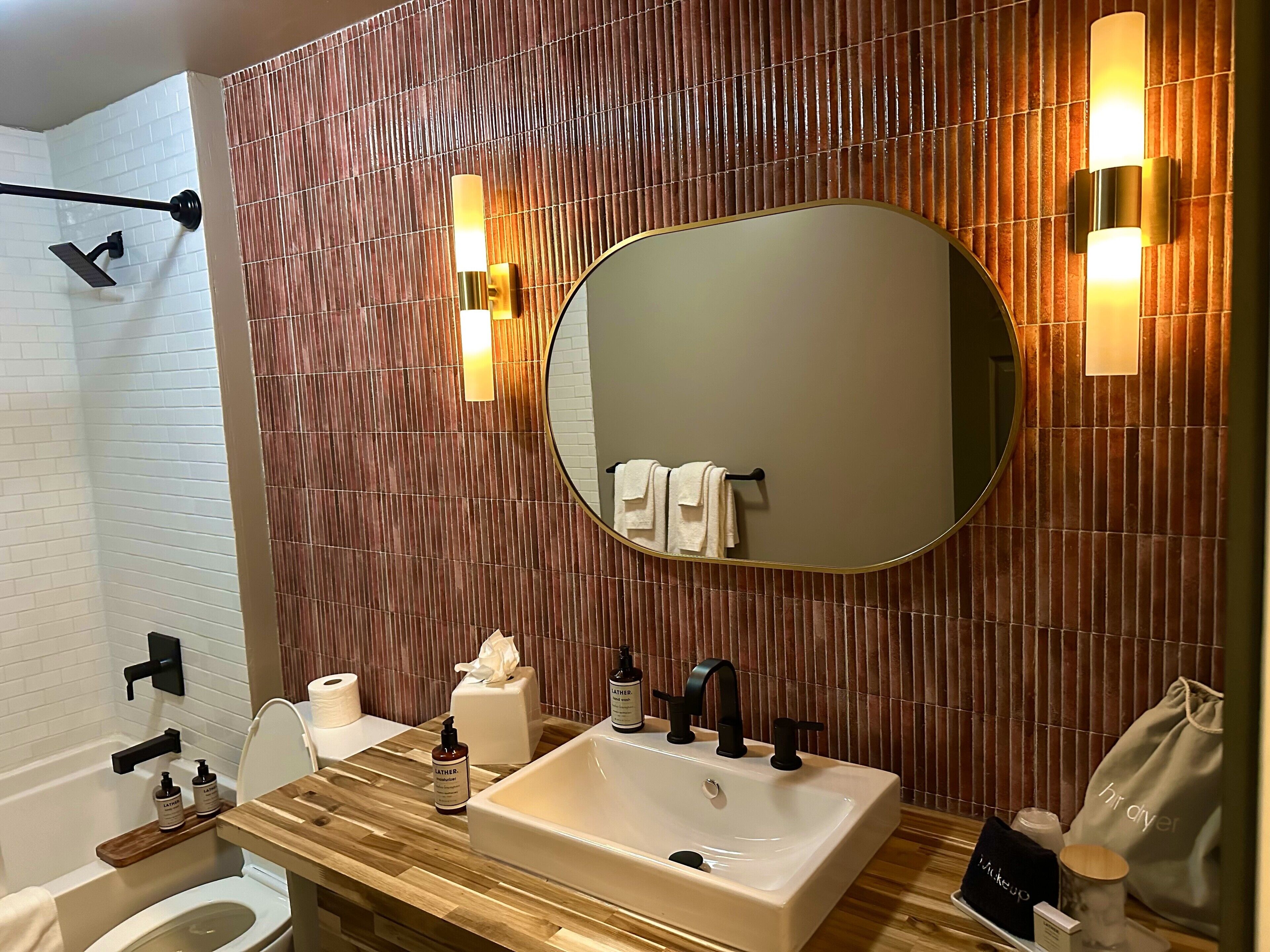 free toiletries, hair dryer, towels