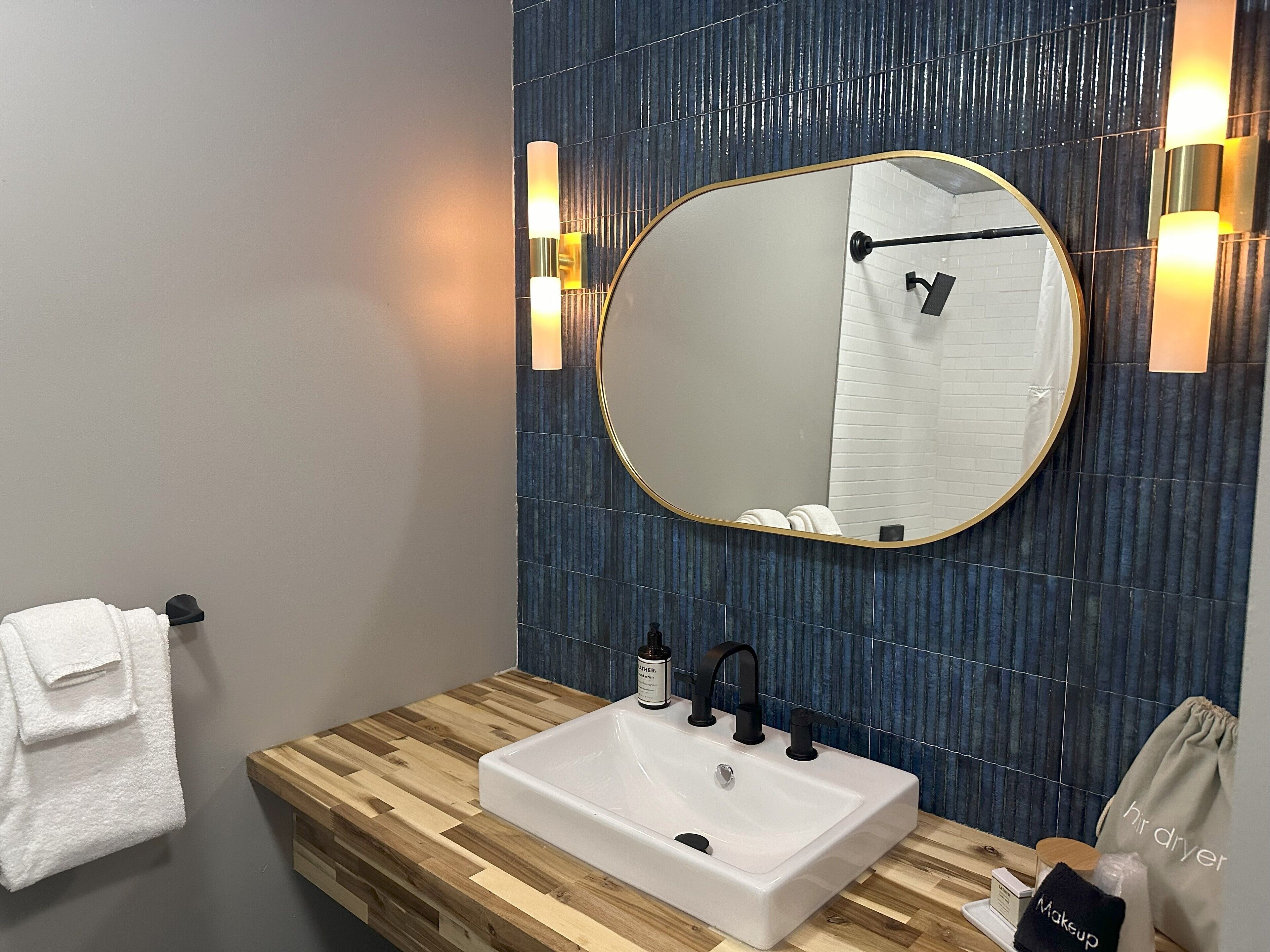 free toiletries, hair dryer, towels