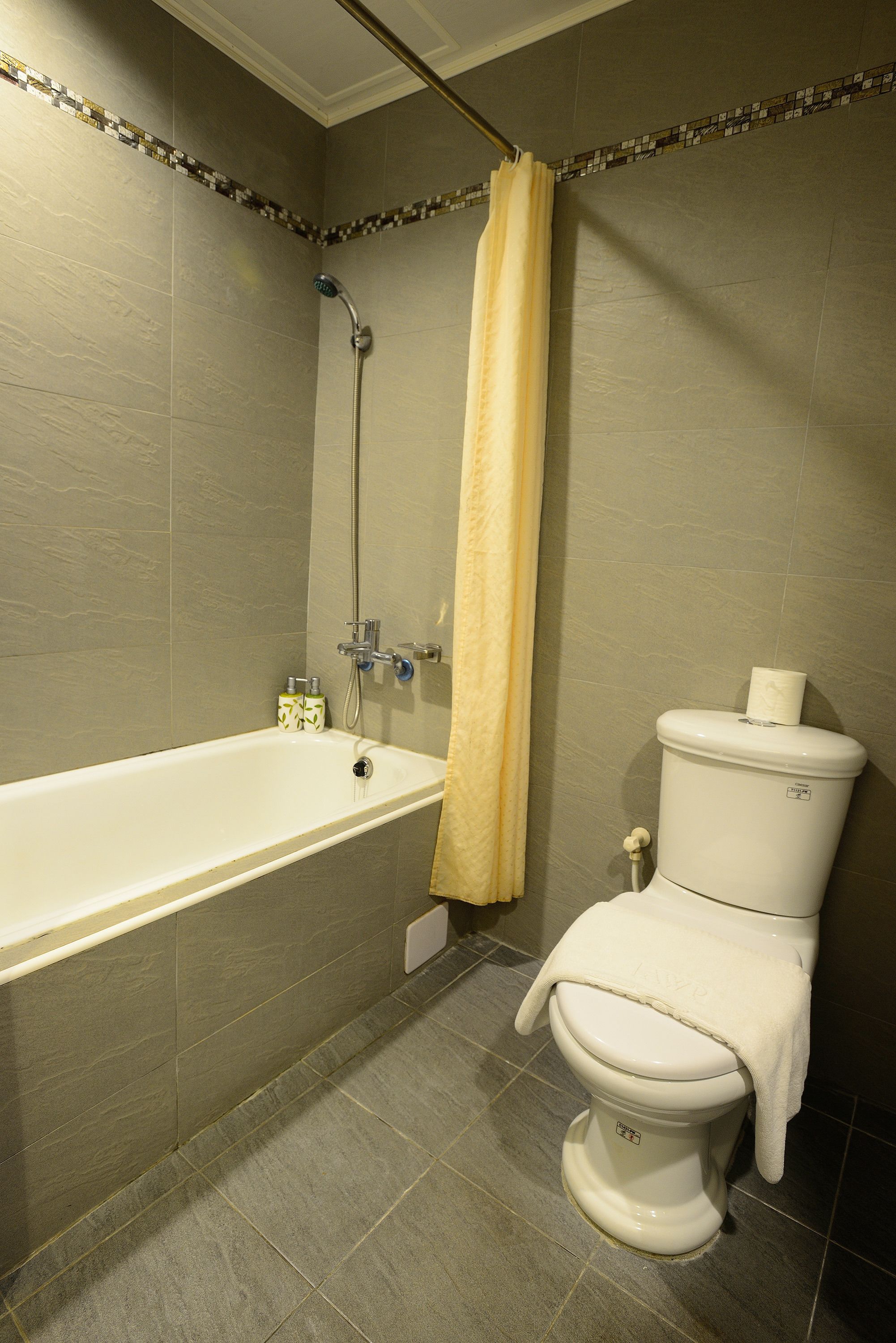 Un baño con bañera, inodoro y ducha.
