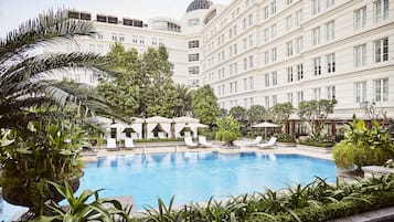 Outdoor pool, open 6:00 AM to 8:00 PM, pool umbrellas, sun loungers