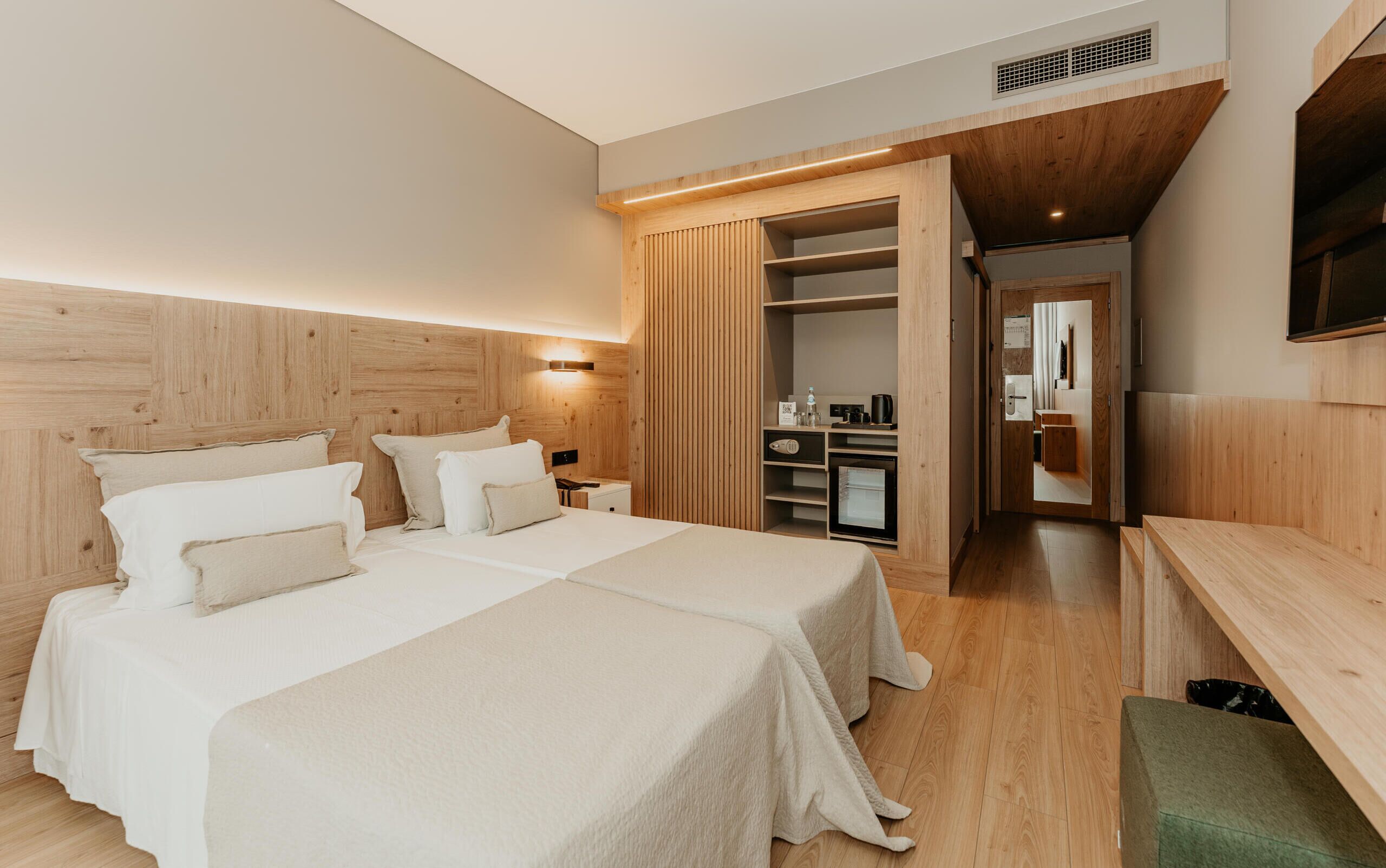 Desk, blackout curtains, soundproofing, iron/ironing board