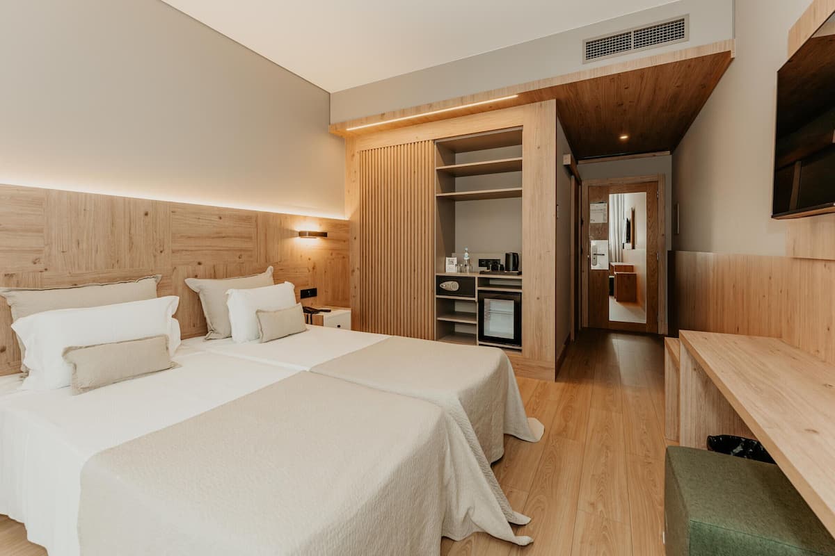 Desk, blackout curtains, soundproofing, iron/ironing board