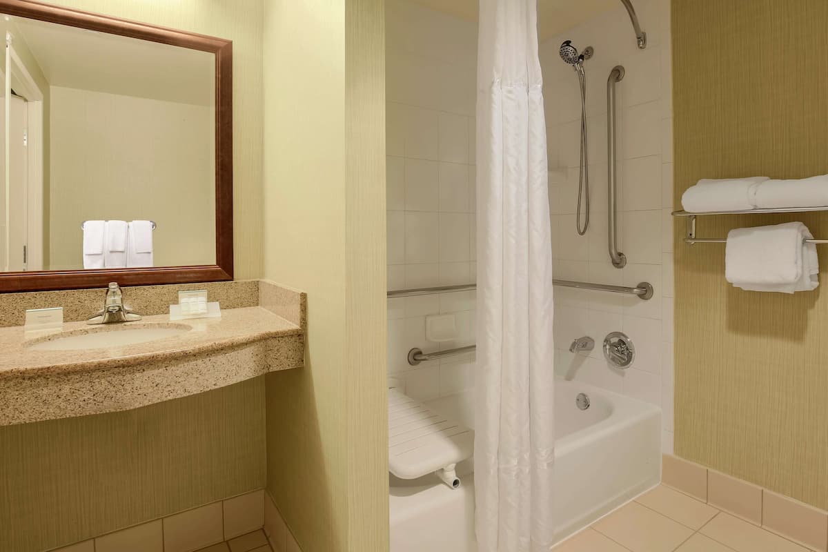 standard room, 1 king bed | bathroom | combined shower/bathtub, free toiletries, hair dryer, towels