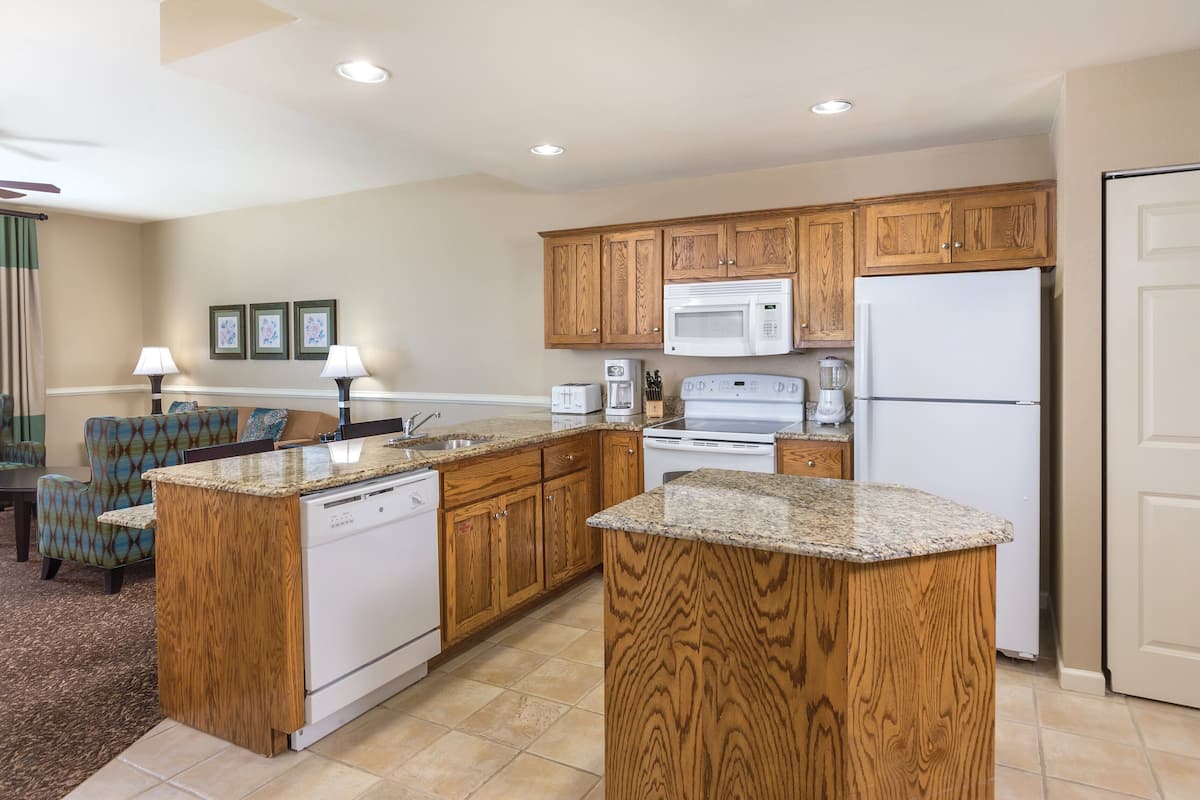 Full-sized fridge, microwave, oven, stovetop