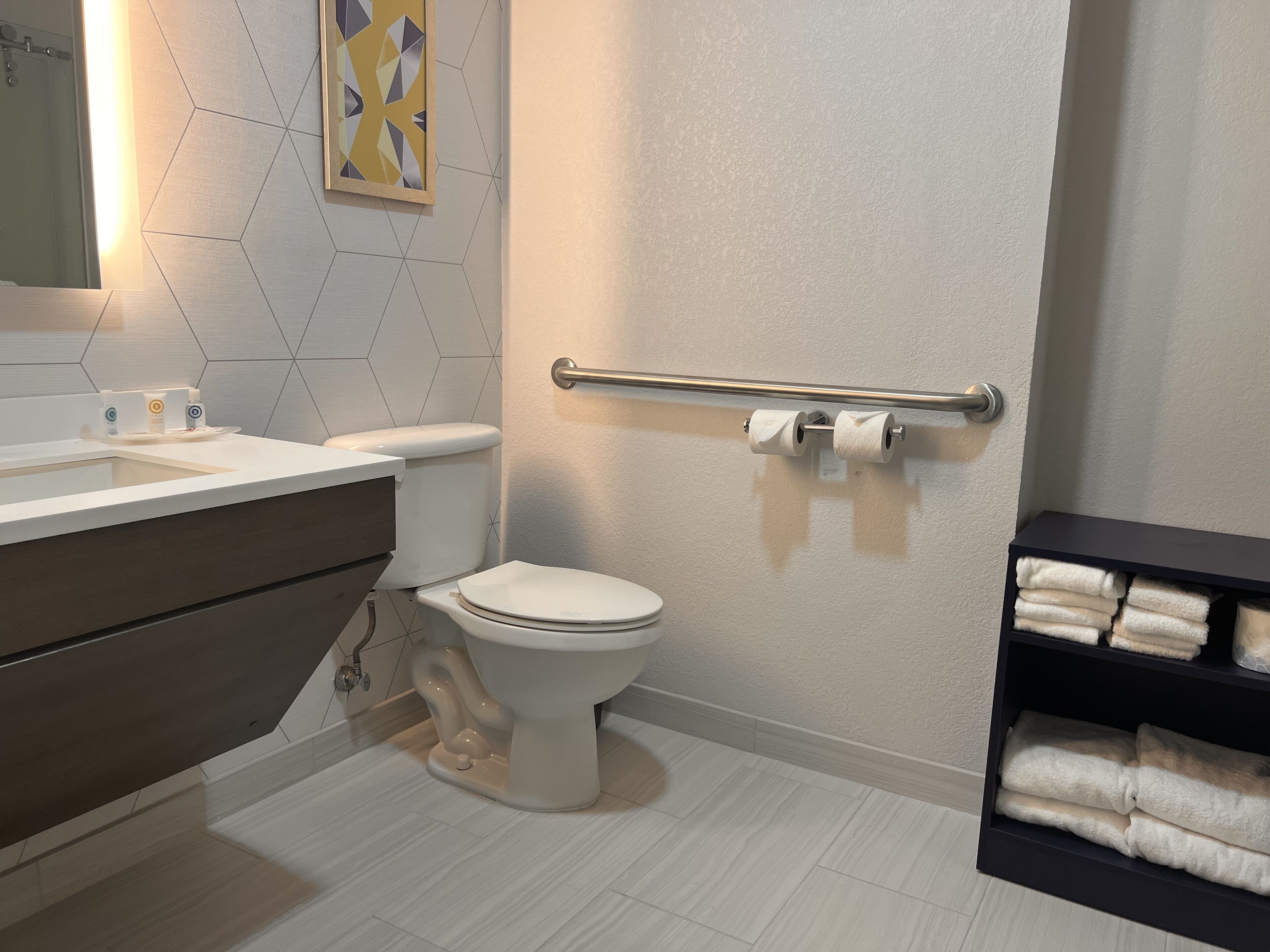 free toiletries, hair dryer, towels