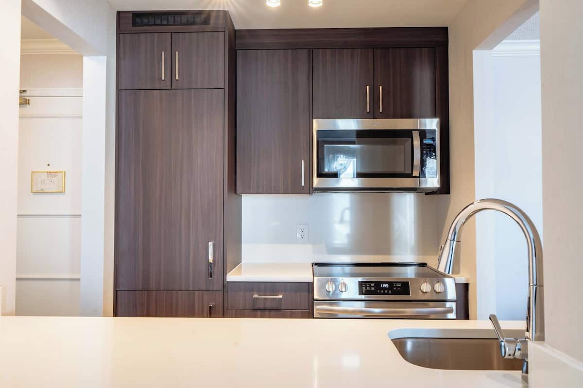 one bedroom premium suite, 1 king bed, sofa bed | private kitchen | fridge, microwave, stovetop, dishwasher