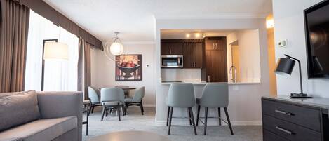 42-inch flat-screen TV with cable channels, TV, pay movies