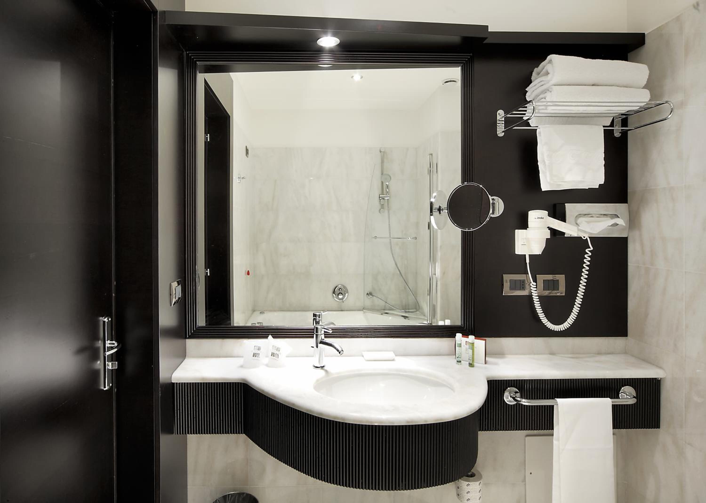 free toiletries, hair dryer, bidet, towels