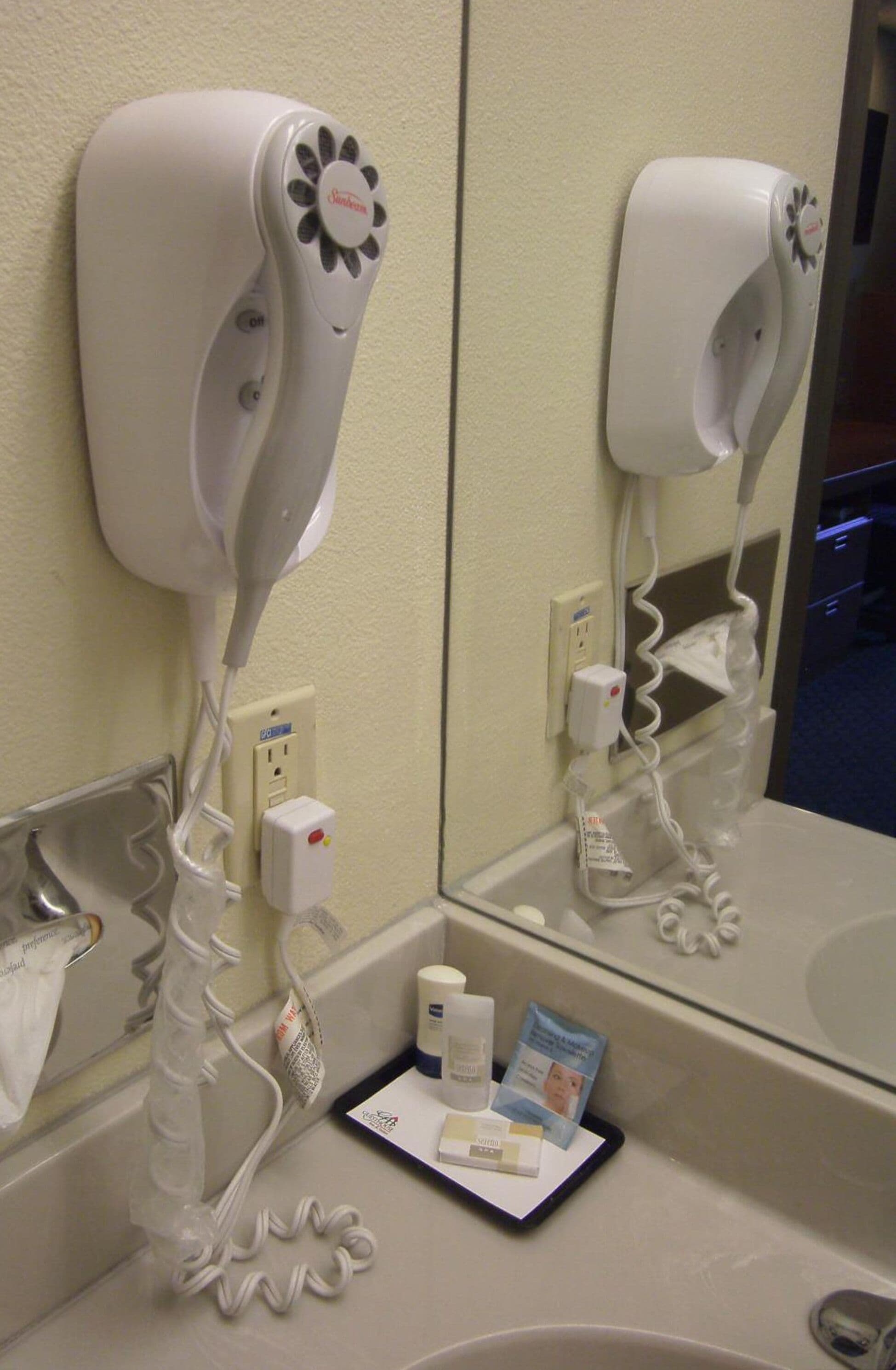 free toiletries, hair dryer, towels