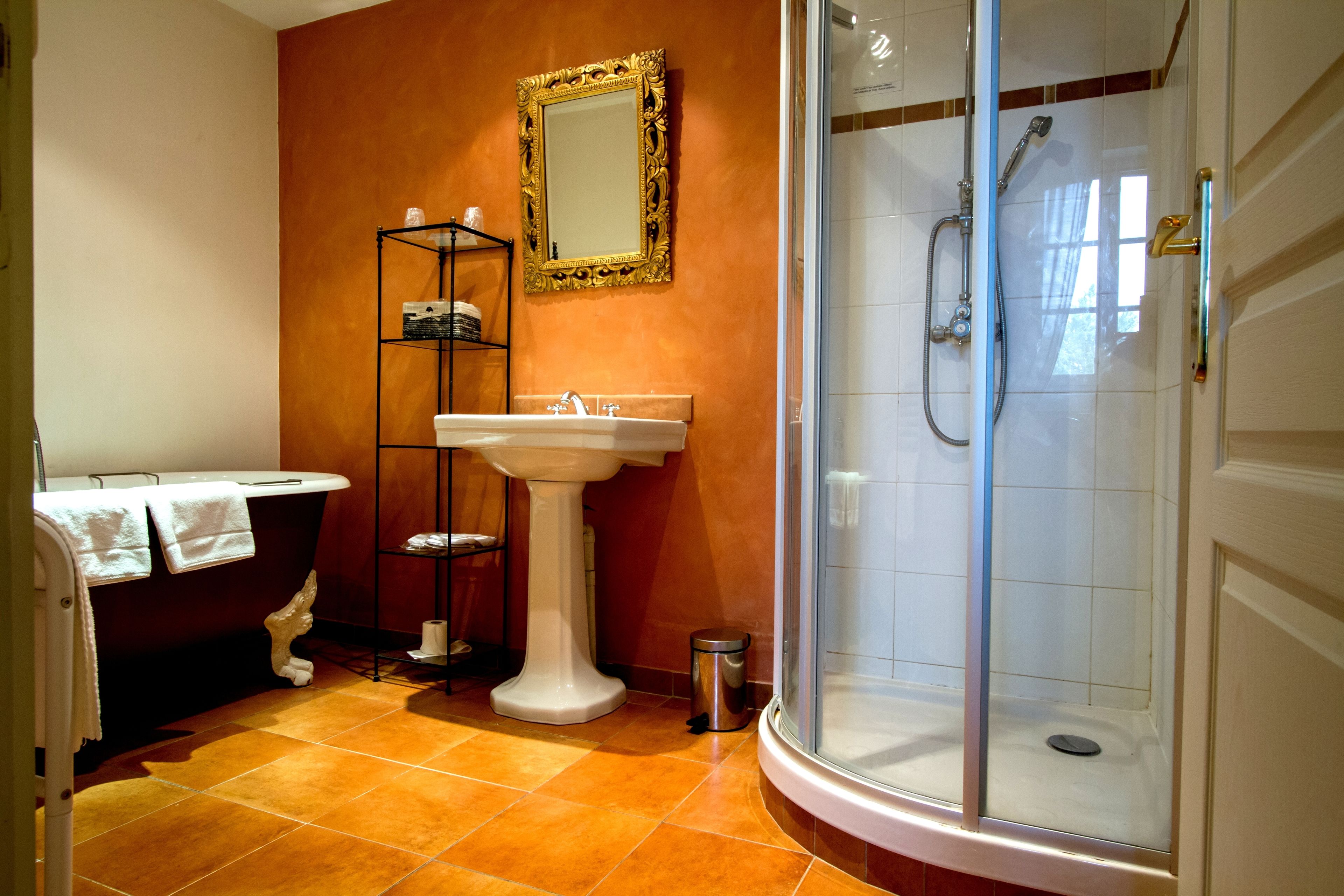 separate bathtub and shower, deep-soaking bathtub, free toiletries