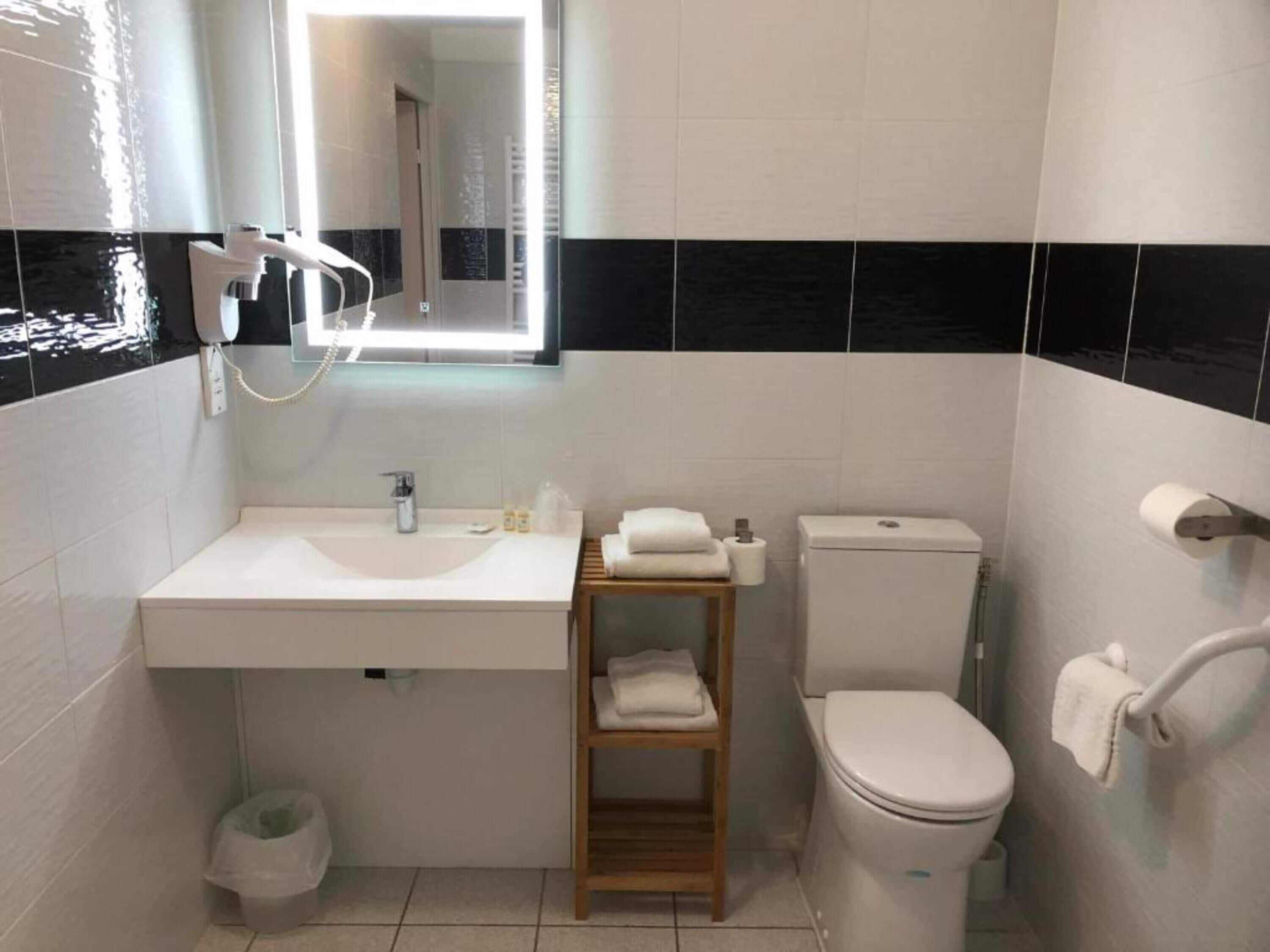 free toiletries, hair dryer, towels