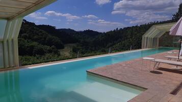 Indoor pool, seasonal outdoor pool, open 10 AM to 8 PM, pool loungers