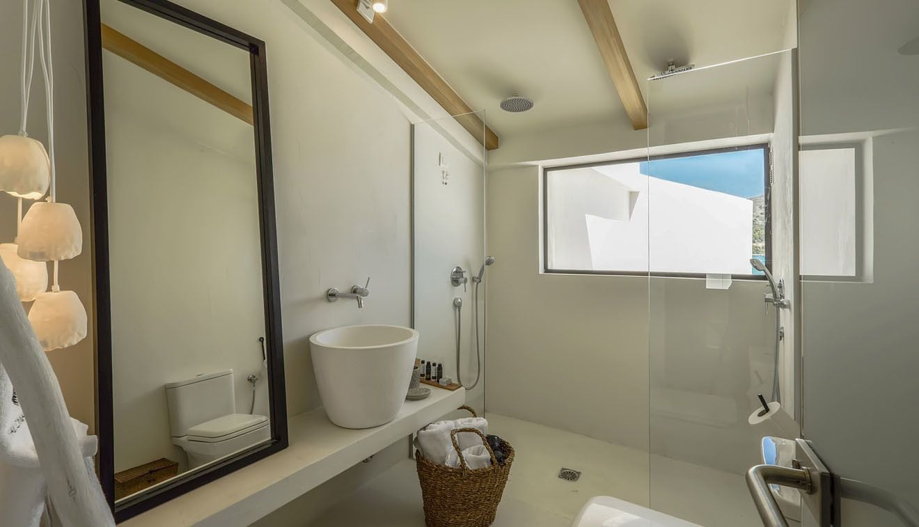 master suite with jetted tub & sea view  | bathroom | shower, designer toiletries, hair dryer, bathrobes