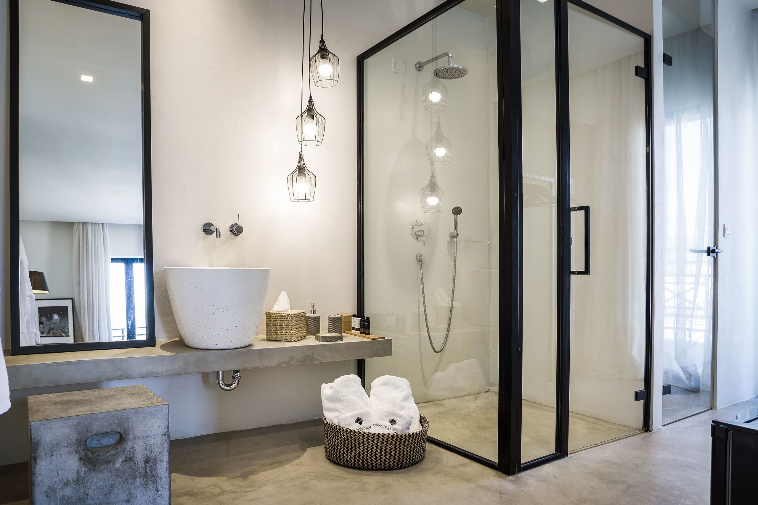 shower, designer toiletries, hair dryer, bathrobes