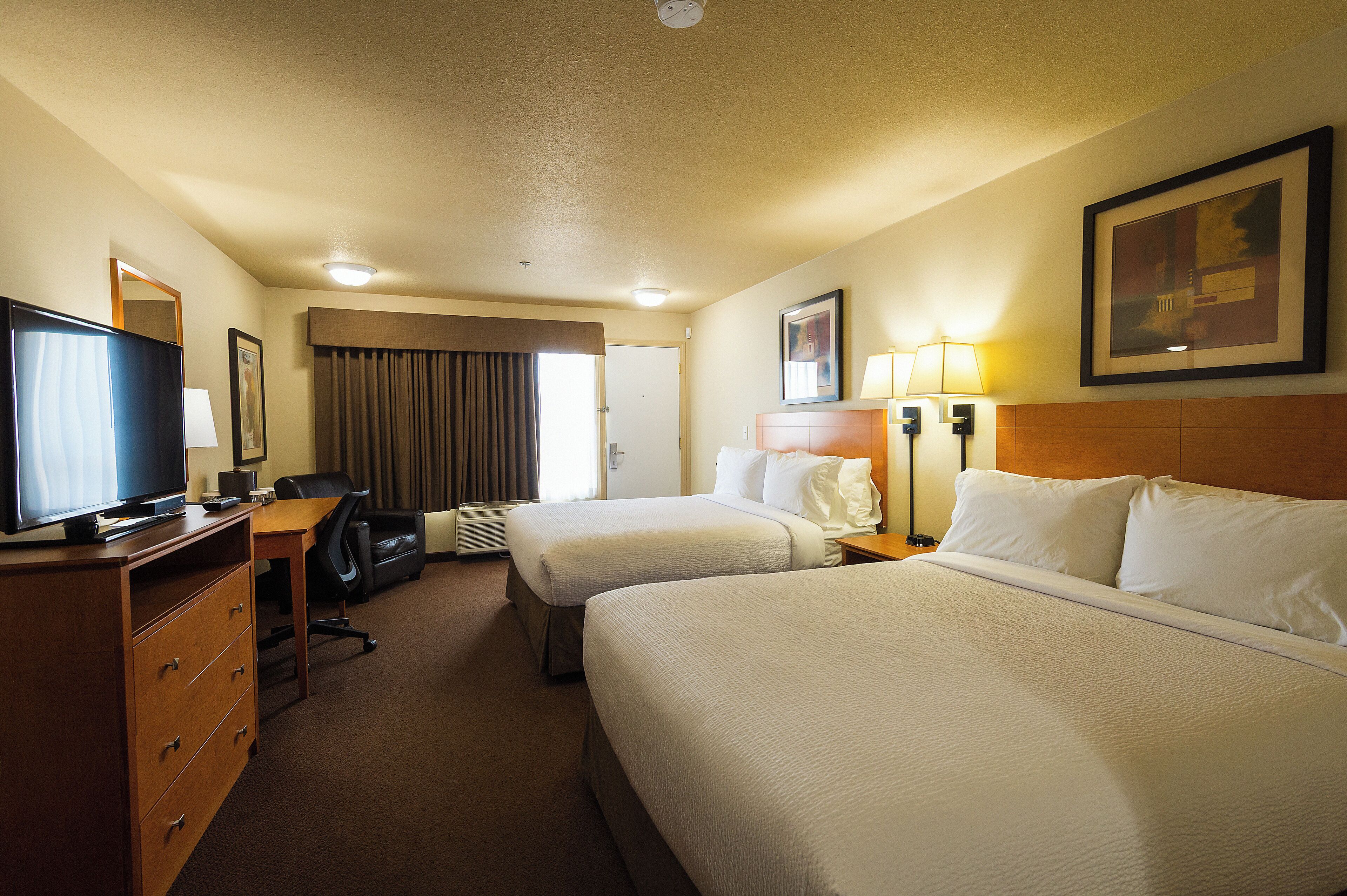 Desk, blackout drapes, soundproofing, iron/ironing board