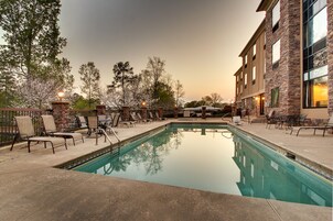 Outdoor pool, open 9:00 AM to 9:00 PM, pool umbrellas, sun loungers