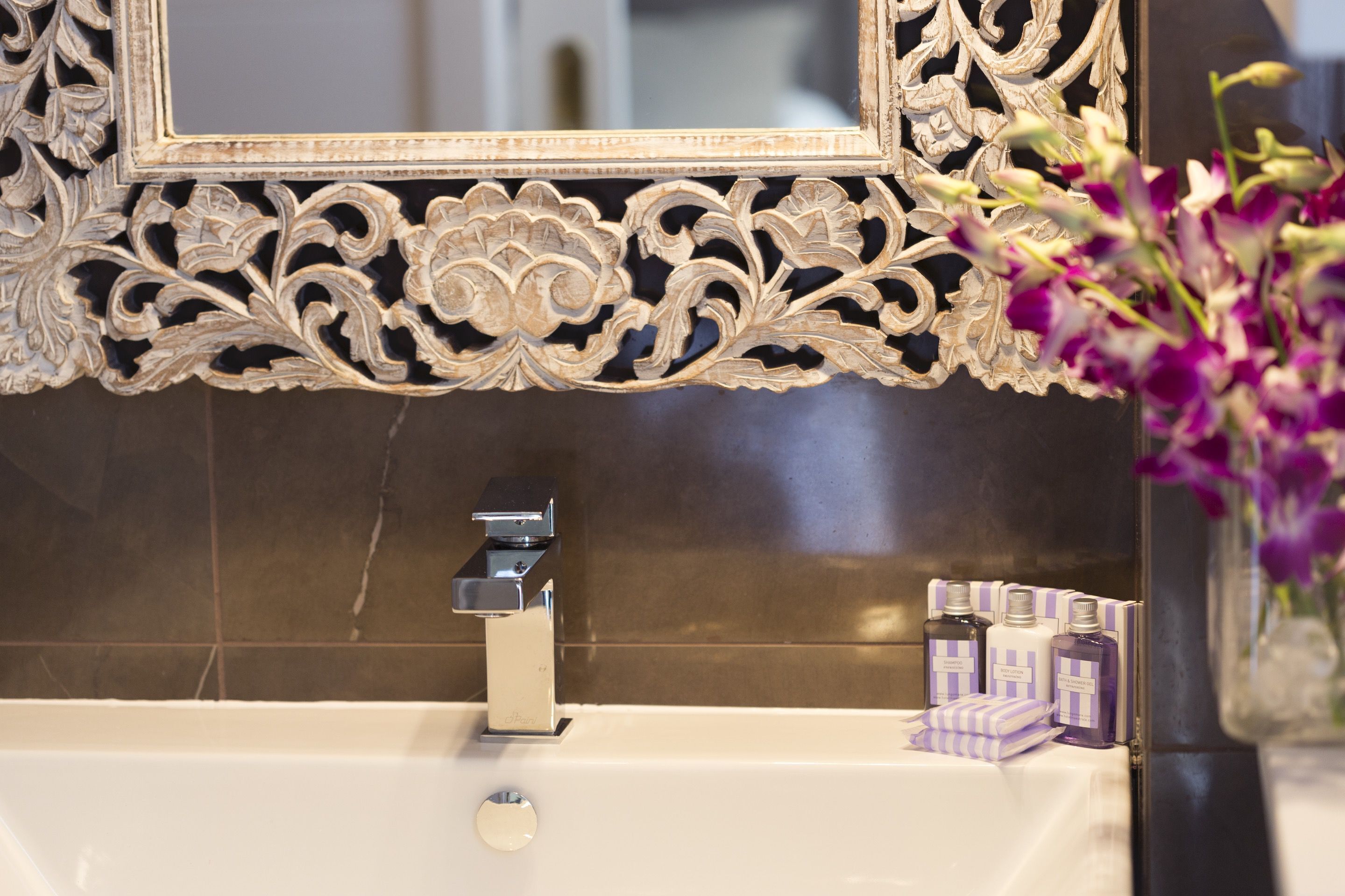 free toiletries, hair dryer, towels