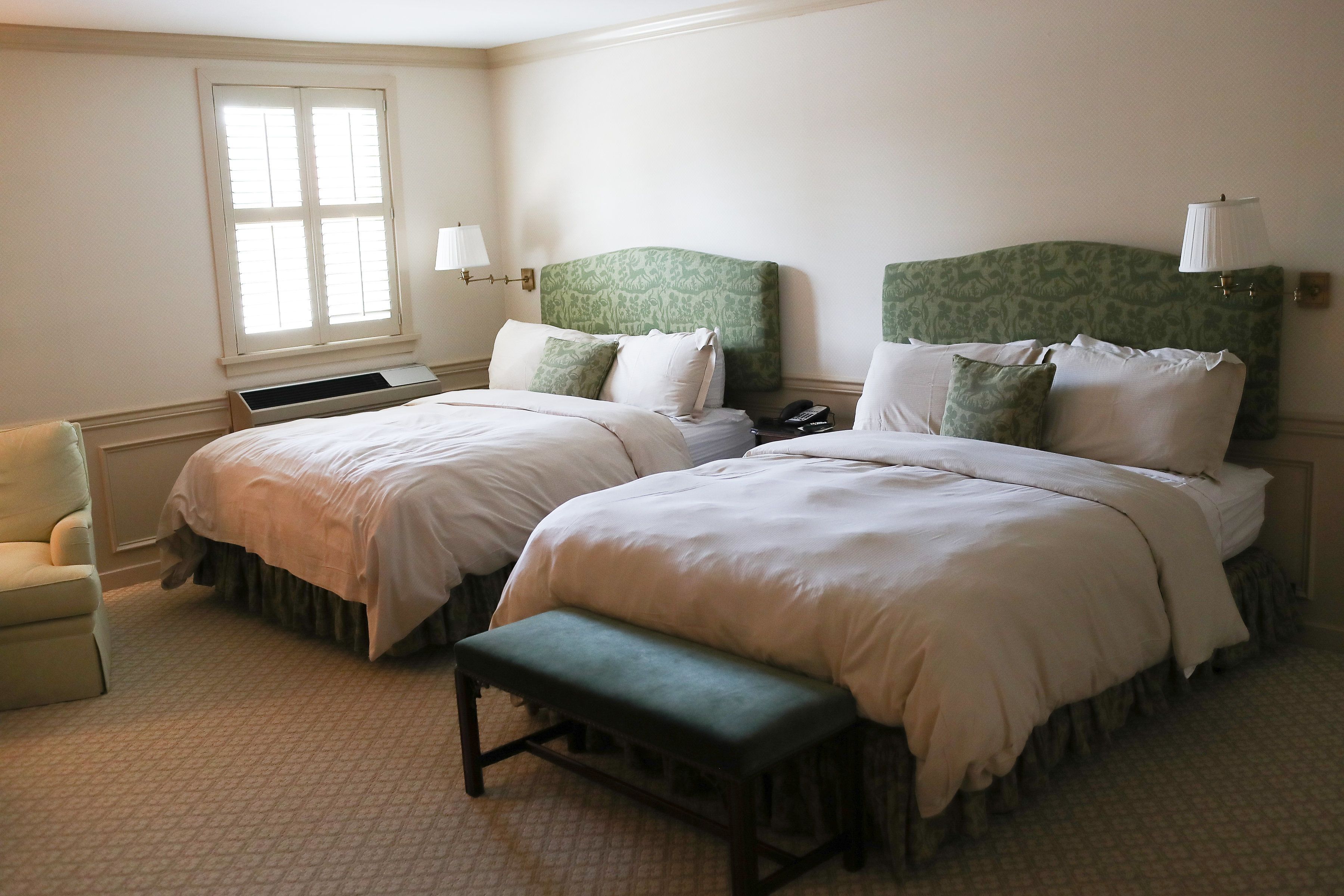 classic double room, 2 queen beds | premium bedding, desk, iron/ironing board, rollaway beds