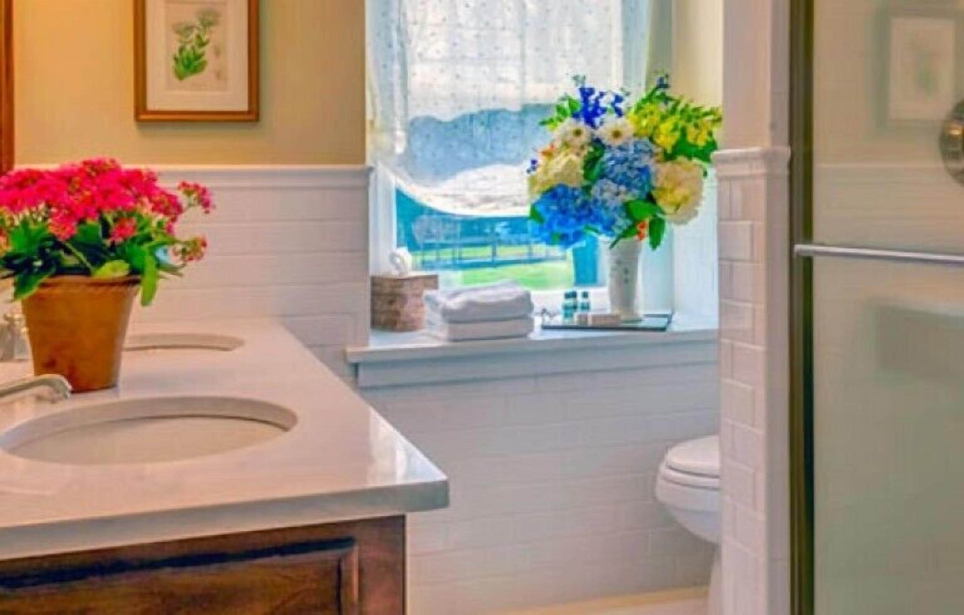 Amenidades de baño de diseñador, secadora de cabello, toallas 