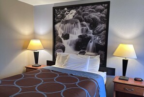 Individually furnished, desk, laptop workspace, blackout curtains