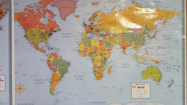 A world map with country borders and names. - Eagle's Lodge Motel (Ellsworth)