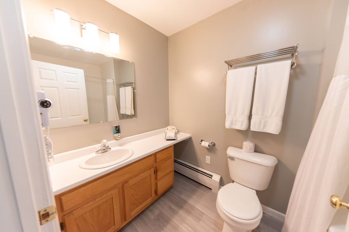 room, 1 king bed, river view | bathroom | combined shower/bathtub, jetted bath, hair dryer, towels