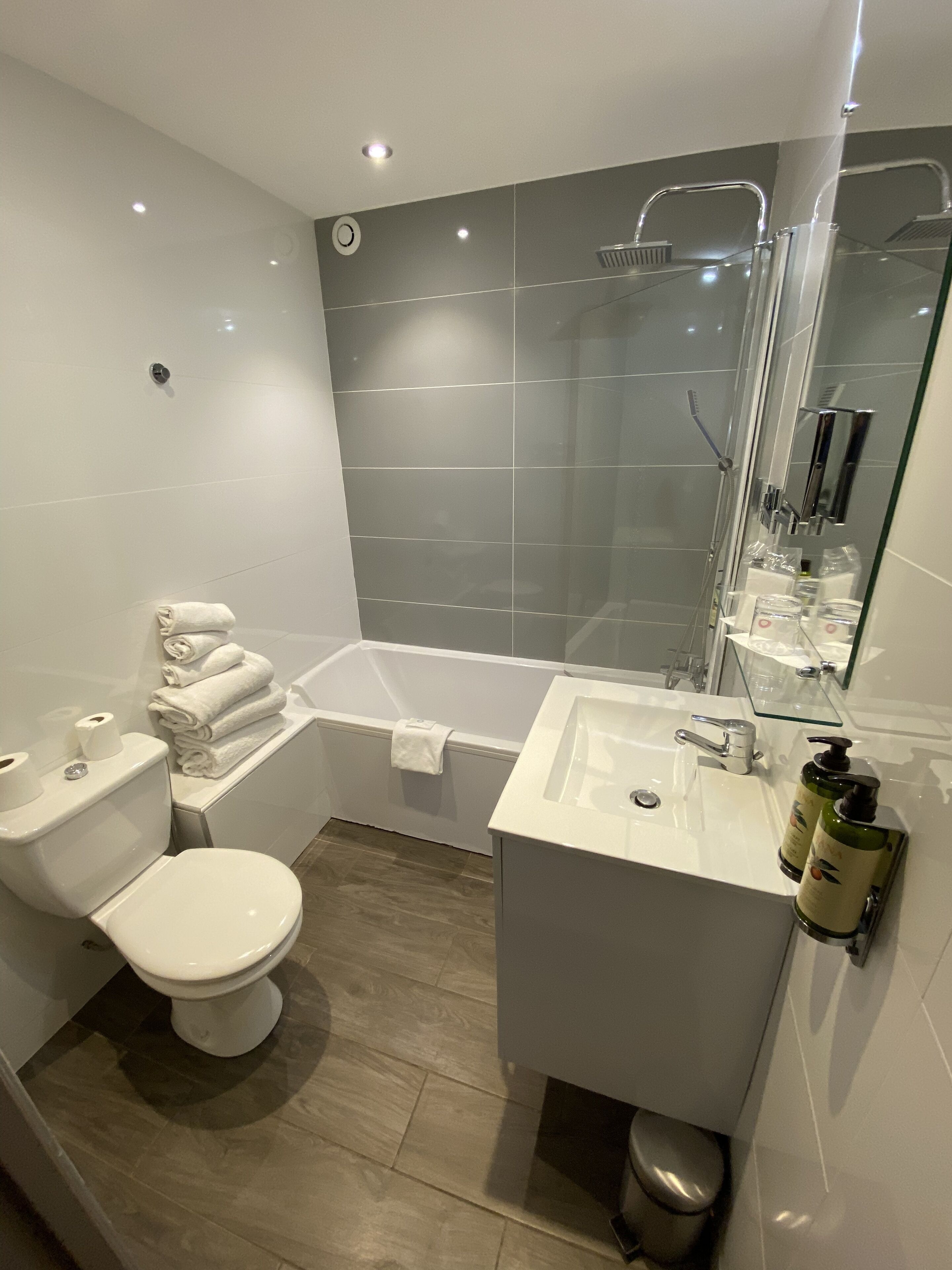 free toiletries, hair dryer, towels