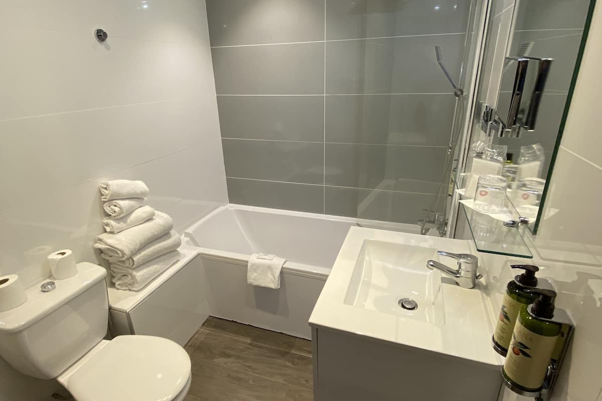 free toiletries, hair dryer, towels