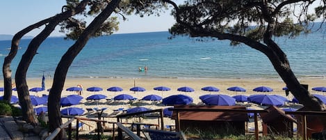 Private beach nearby, white sand, sun-loungers, beach umbrellas