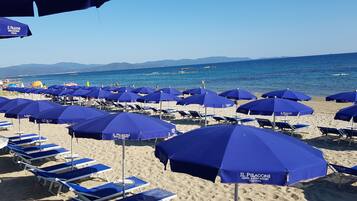 Private beach nearby, white sand, sun-loungers, beach umbrellas