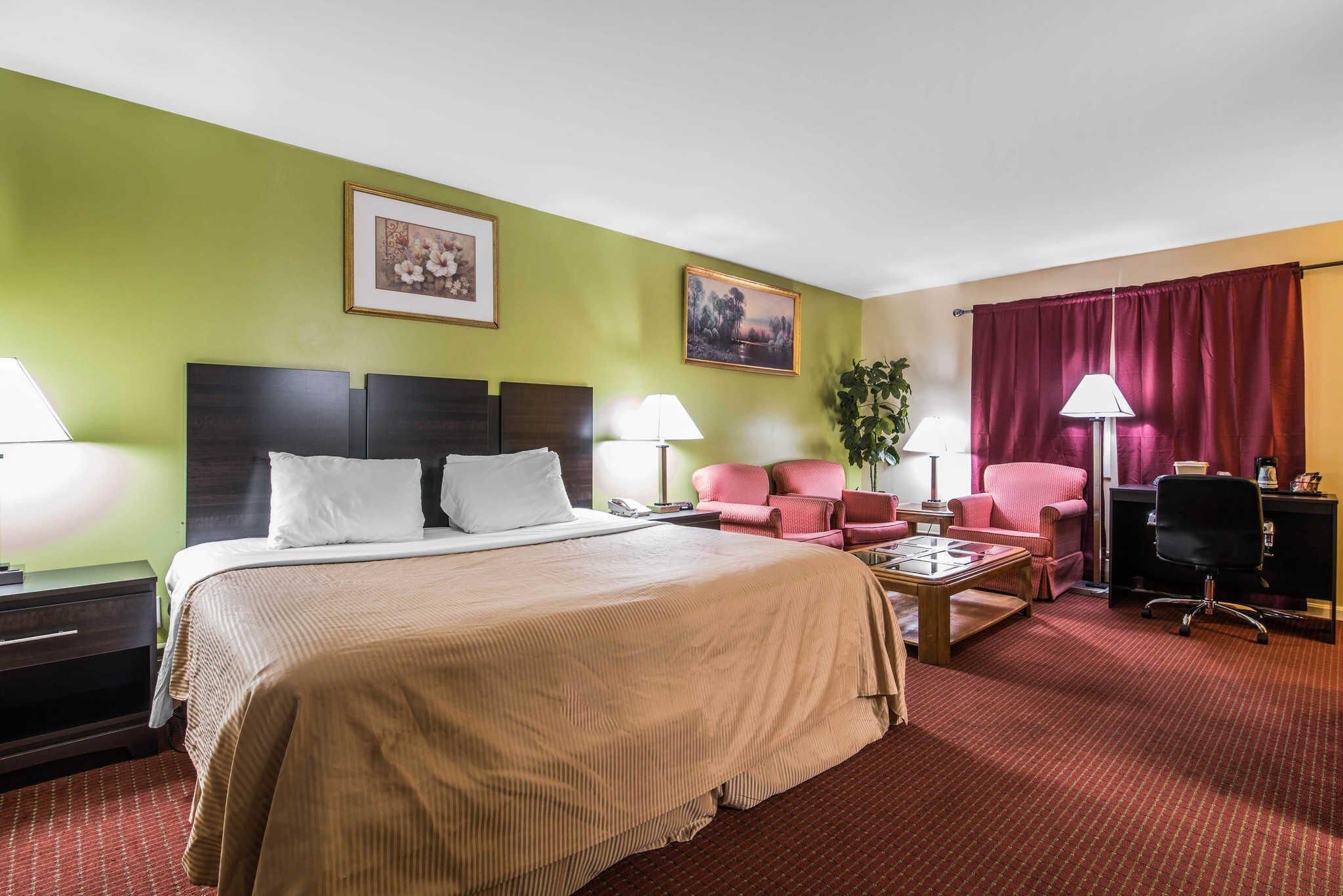 Premium bedding, desk, blackout curtains, iron/ironing board