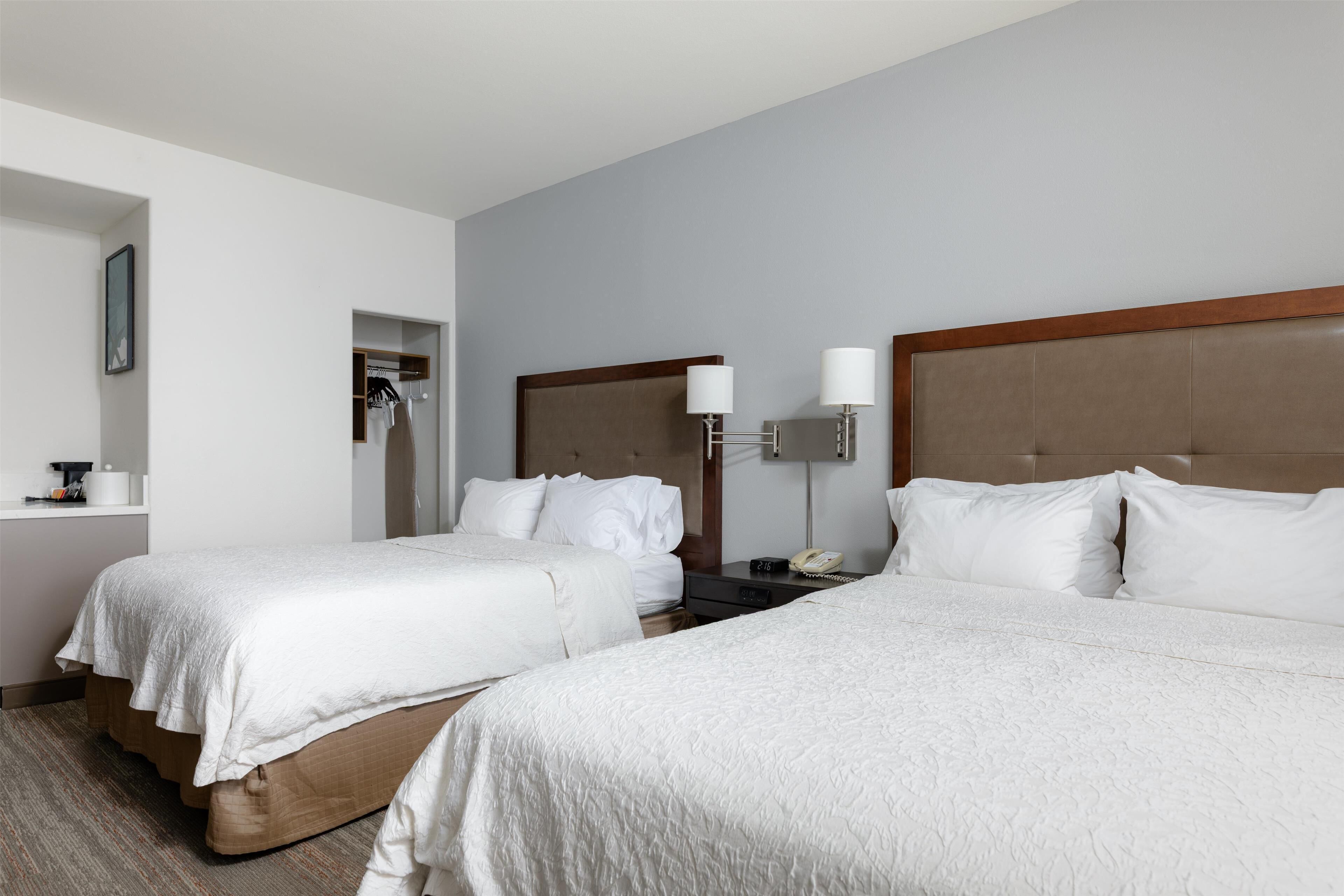 two queen beds non smoking | desk, blackout curtains, iron/ironing board, free cots/infant beds